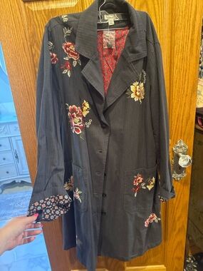 Sundance Black Embroidered Floral Longline Trench